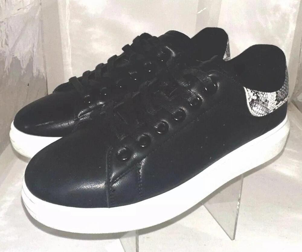 Miki Shoes Womens Size 10 Black Faux Leather Low Top Casual Sneakers 2116